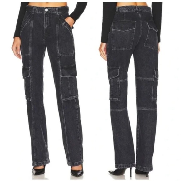 Frame High Rise Utility Straight Leg Cargo Jeans in Black Astray size 25 - Picture 1 of 11